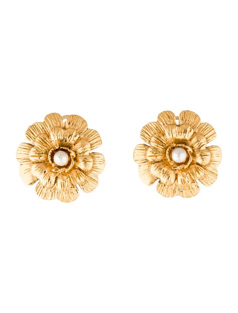 chanel diamond flower earring c|chanel camellia pearl earrings.